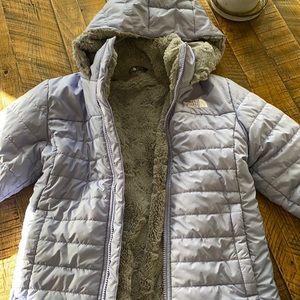 Worn once kids fur lined North Face hooded Jacket age 10-12